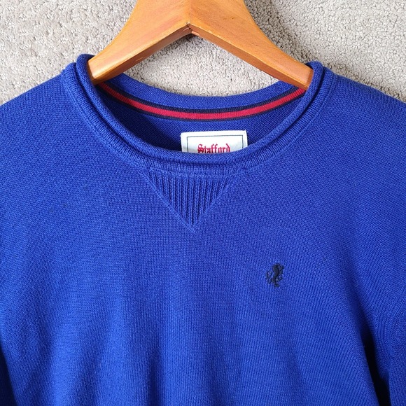 Stafford Sweater Mens Large Blue Prep Pullover Crew Neck Cotton Preppy‎ Logo - Picture 2 of 11